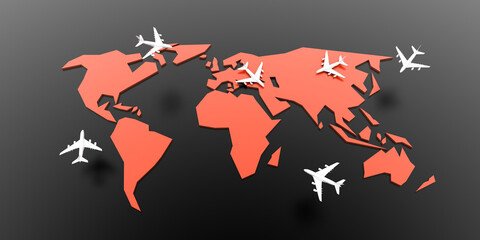 Global air traffic conceptual world map, original 3d rendering
