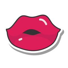pop art mouth and lips, women lips kiss cartoon, line and fill icon
