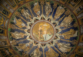  The ceiling mosaic in the Baptistry of Neon in Ravenna. Italy