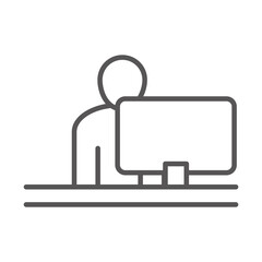 businessman using laptop, business work office, line icon design