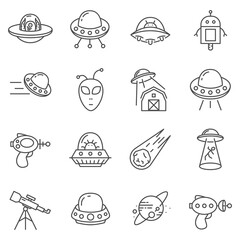 Set of Aliens and UFO line vector icons.