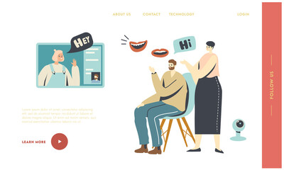Characters Chat Online Landing Page Template. Video Communication, Chatting via Internet with Digital Technologies