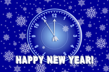 Fototapeta na wymiar abstract new year's illustration on a blue background, the dial