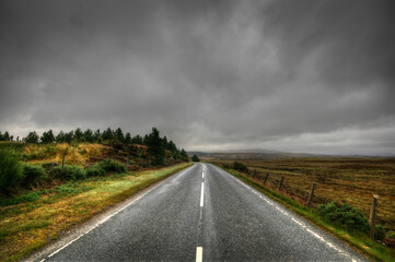 Open roads in the north of Scotland in a rainy day