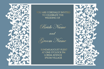 Floral gate fold envelope for wedding invitations. Ornamental wedding invite mockup. 
