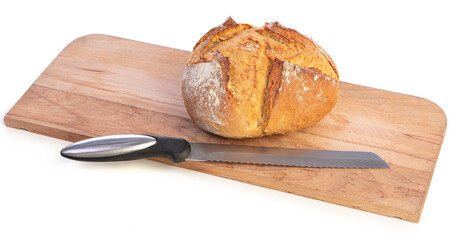 traditional round bread with cutting board