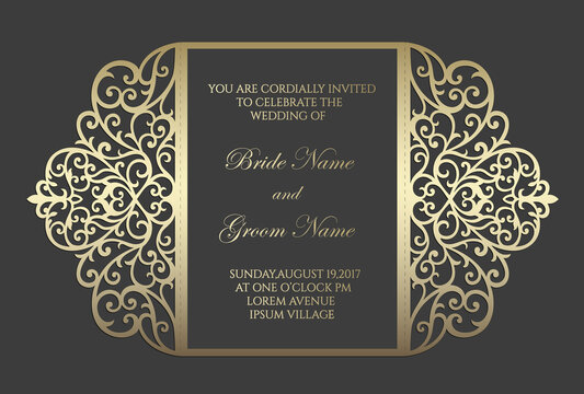 Gate Fold Laser Cut Wedding Invitation. Vector Template For Laser Cutting.