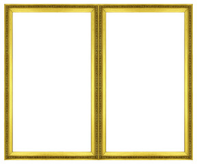 Golden frame for paintings, mirrors or photo isolated on white background