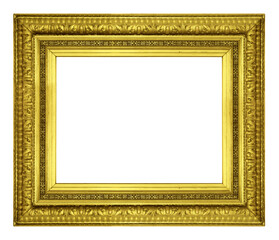 Fototapeta premium Panoramic golden frame for paintings, mirrors or photo isolated on white background
