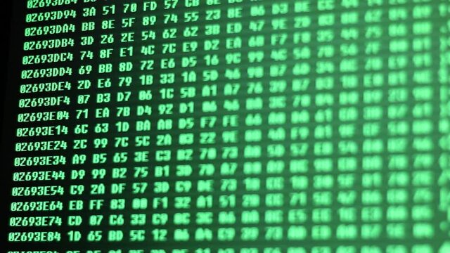 Running hacker like computer codes and information on digital screen
