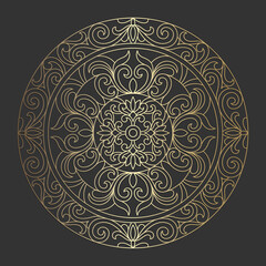Abstract ornate mandala pattern. Elegant golden round ornament.  Mandala flower beautiful vector vintage decorative element, oriental illustration. Design for stained glass, engraving, coasters.