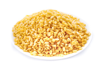 split Moong daal on white background