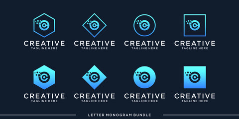 set monogram c logo design template vector