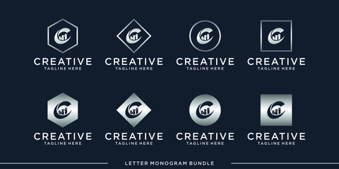set monogram c logo design template vector