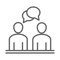 businesspeople talking speech bubble, coworking office business workspace, line icon design