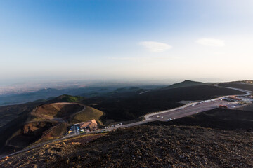 The road Bringing to the Silvestri Crates under the mount Etna located on the top of the city of Catania, Sicily, south of Italy.