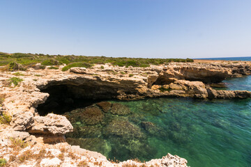 Amazin Grotto at Siracusa Pillirina, a wild place unknown by tourists, South os Italy, Sicily.