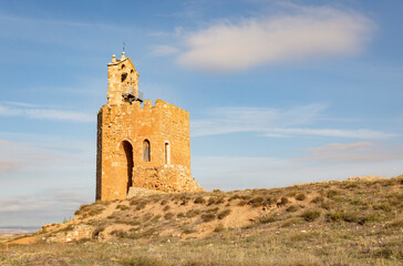 La Martina watchtower at the top of the hill in the town of Ayllon, province of Segovia, Castile and Leon, Spain