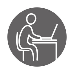 side view businessman working with computer, business work office, block and line icon