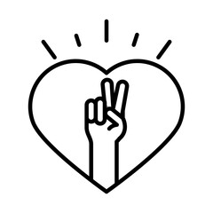 raised hand peace gesture in heart, human rights day, line icon design