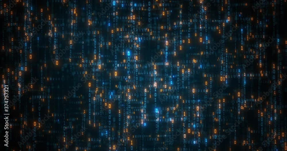 Poster Abstract Quantum Matrix, data flowing from all direction creating a mesh, web of information. Binary data of 0 and 1 flowing through computer system or internet. virtual world space. 4K loop 3D render