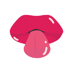 pop art mouth and lips, female lips large tongue out, flat icon design