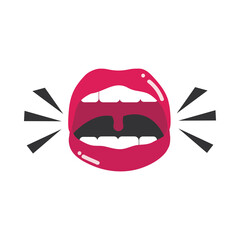 pop art mouth and lips, sexy open female mouth screaming, flat icon design