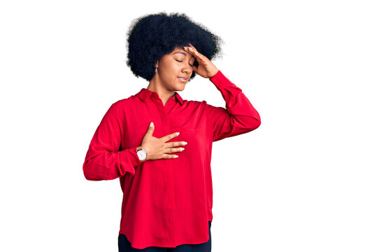 Young african american girl wearing casual clothes touching forehead for illness and fever, flu and cold, virus sick
