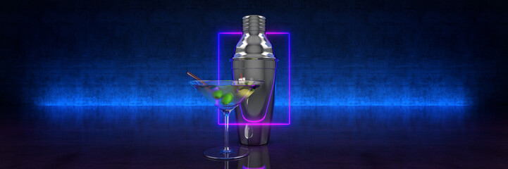 Bar tools and cocktail. 3d rendering
