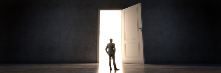 door and businessman, door to new opportunity. 3d rendering