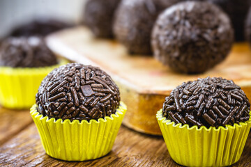 Brigadeiro - traditional Brazilian delicacy made from condensed milk, cocoa powder, butter and chocolate granules