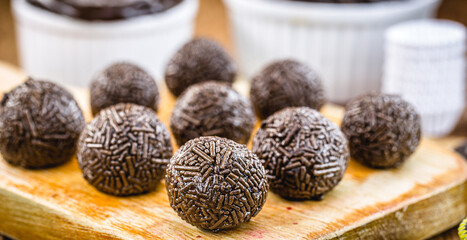 Brigadeiro - traditional Brazilian delicacy made from condensed milk, cocoa powder, butter and...