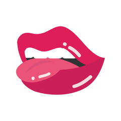 pop art mouth and lips, sexy mouth biting tongue, flat icon design