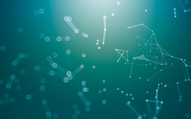 Abstract background. Molecules technology with polygonal shapes, connecting dots and lines. Connection structure. Big data visualization.