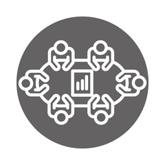 people talking and working at the document report, coworking office business workspace, block and line icon