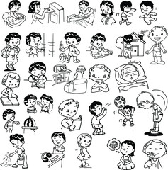 Vector cartoon kids life design set