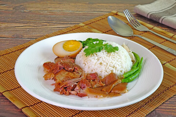 Stewed pork legs rice, famous Thai-Chinese food