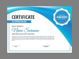 Abstract Soft Blue Curvy Mesh Gradient Certificate Design, Professional Modern Blurry Blue Certificate Template Vector