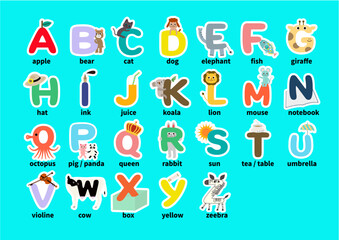 ABC　かわいいアルファベット表　アルファベット一覧表　ポスター　