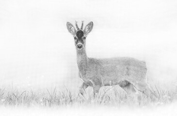 Roe deer young buck( Capreolus capreolus ) - sketch