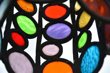 Colorful circle stained glass of outdoor garden lamp