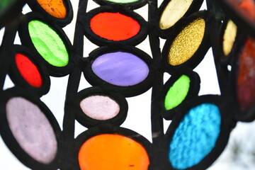 Colorful circle stained glass of outdoor garden lamp