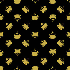 Coffee cup on brown random seamless repeat pattern background