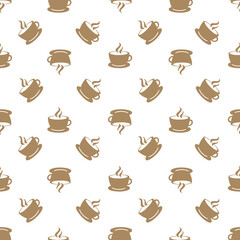 Coffee cup on brown random seamless repeat pattern background