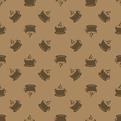 Coffee cup on brown random seamless repeat pattern background