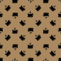 Coffee cup on brown random seamless repeat pattern background