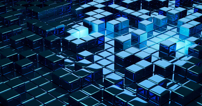 3d rendering of cubes.abstract image of cubes background in blue. © adisonpk
