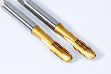 Set of tap for threading in metal. Tool for metal processing.