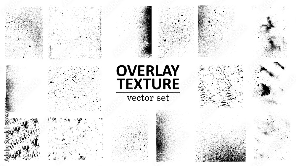 Poster overlay texture set. different types of texture stamps (damaged, paint, old, concrete and other). ve