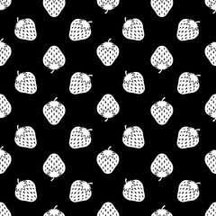 Strawberries on red seamless repeat pattern background